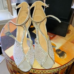 Lauren Larraine sheer and rhinestones ankle strap heels